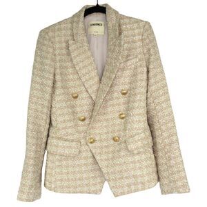 L’Agence Kenzie Tweed Double Breasted Blazer in Beige Gold Size 2